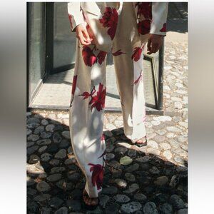 ZARA FLORAL PRINT SATIN EFFECT PANTS